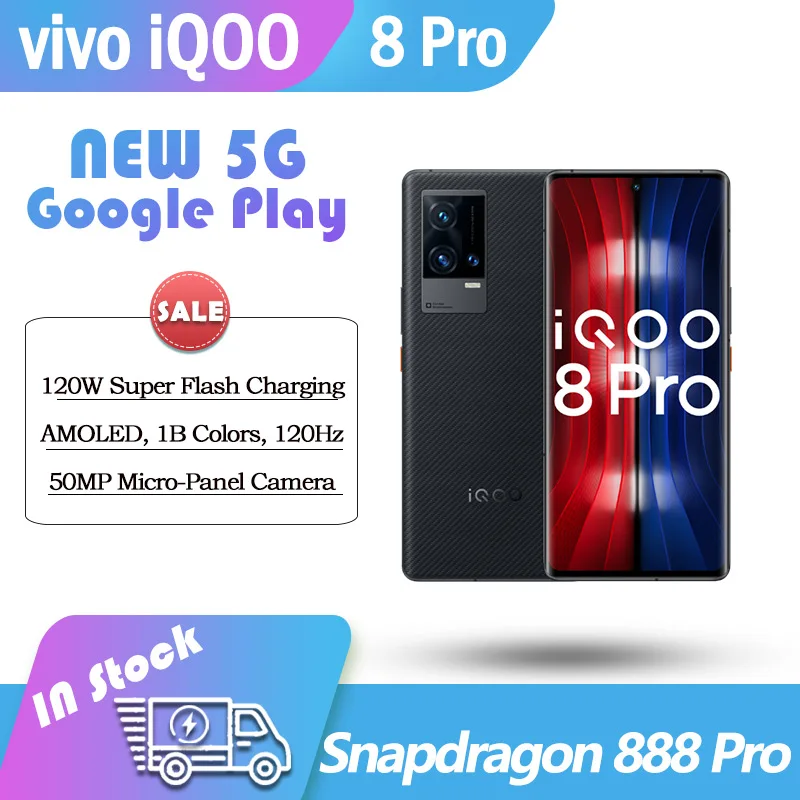 NEW Original vivo iQOO 8 Pro 5G Snapdragon 888 Plus Smart phone AMOLED 120HZ 120W Flash Charger Google Play NFC 50MP main Camera
