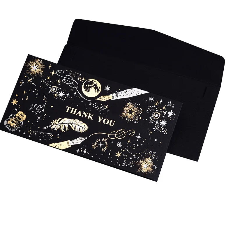 

1pc Giltter Golden Stamping Feather Thank You Birthday Wish Cards With Envelope Greeting Cards