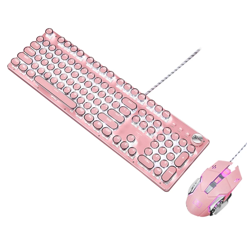 

Creative Retro Punk Mechanical Lipstick Metal Round Key Computer Keyboard Mouse M17F