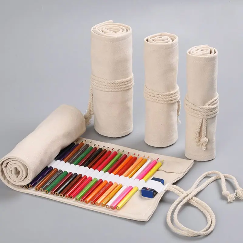 Peony 12/24/36/48/72 Holes Canvas Roll Pen Curtain Pencil Bag Case Makeup Wrap Holder Storage Pouch School Supplies