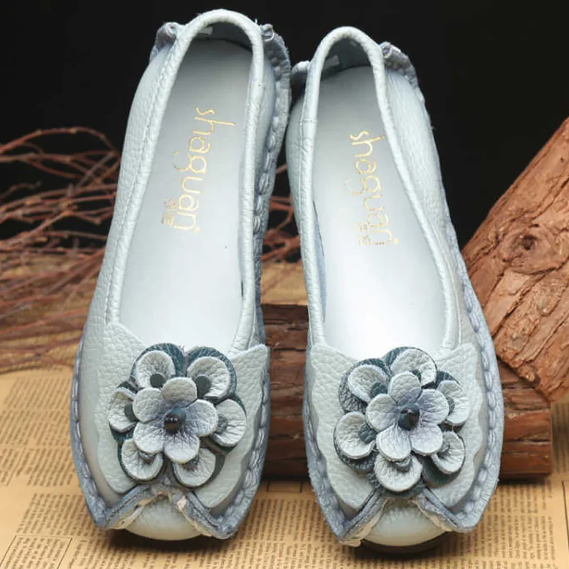 

Spring Leather Shoes Women Flats 2021 New Style Flower Genuine Leather Shoes For Female Flats Casual Shoes Woman Loafers