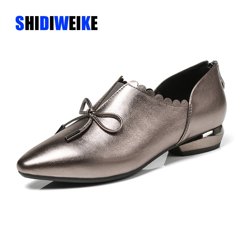 Женские туфли-лодочки с острым носком и бантом Сезон весна-осень лоферы без