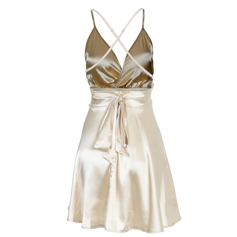 

Summer Women Sexy Backless Dress Fashion Sleeveless Lace-up Solid Color Dress for Ladies Female