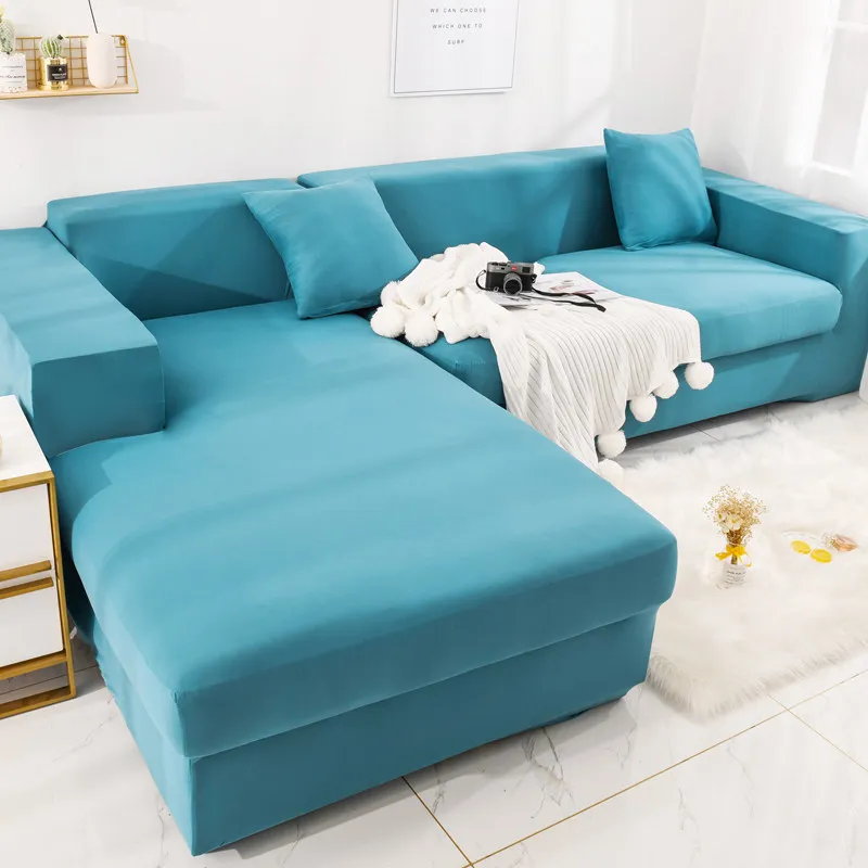 Blue Однотонные чехлы для диванов, современный набор диванов, Нескользящие чехлы для диванов, съемные чехлы для диванов, для гостиной, домашних животных, секционный l-образный диван - Цвет: Blue