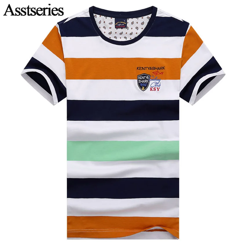 

Мужская футболка с коротким рукавом, круглым вырезом, в полоску