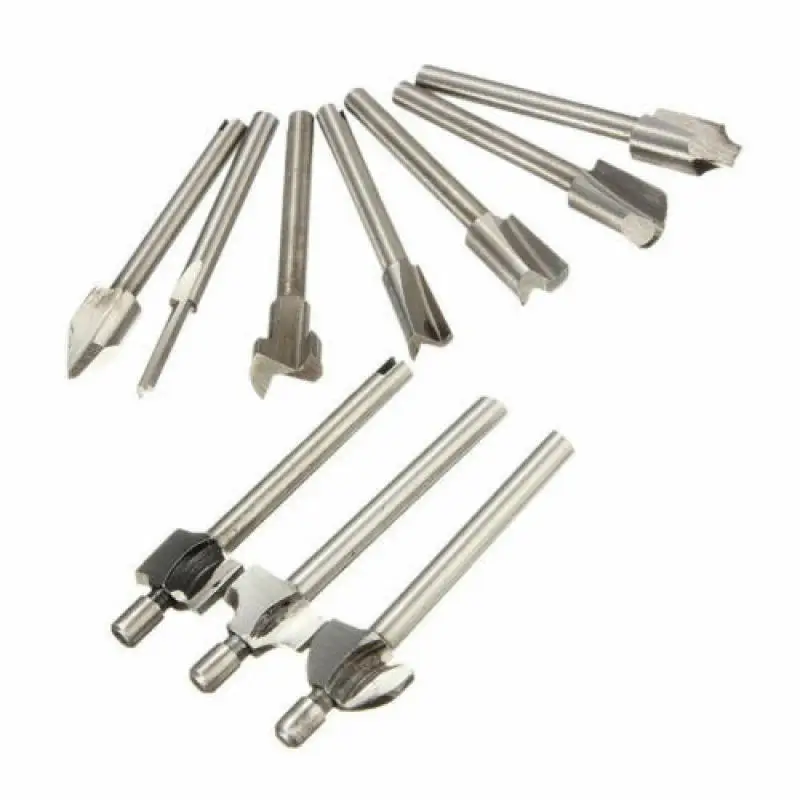 

10pcs Set Box 3mm HSS Titanium Router Bits Wood Cutter Milling Fits Rotary Tool Engraving Machine Knife Sharpening Slot