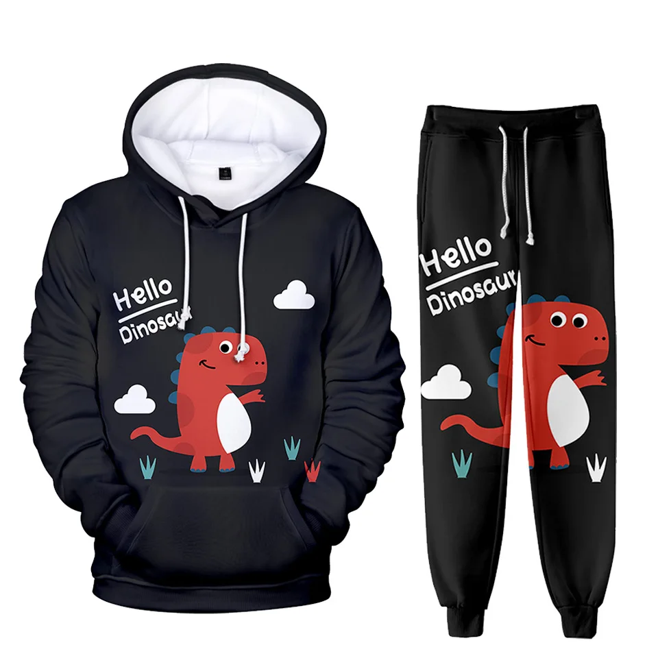 

2021 New 3D Print DINDSAUR Hip hop Harajuku Long-sleeved Hooded 2Pcs Women/Men Autumn Casual Tracksuit Hoodies Pants jogging man