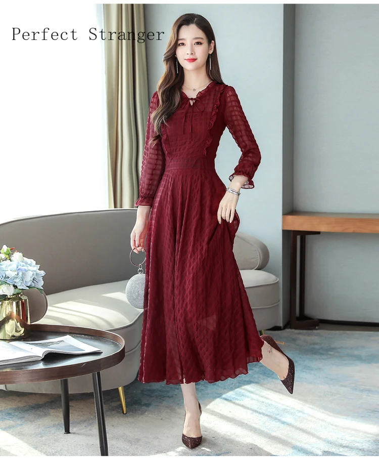 Женское шифоновое платье с оборками длинное длинным рукавом весна-лето 2021 |