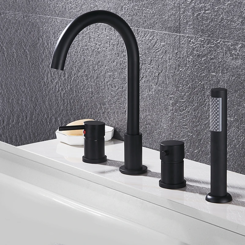 becola 4pcs brass bathroom bathtub faucet bath faucet deck mounted handheld tubtap cold hot mixer water tap with hand shower free global shipping
