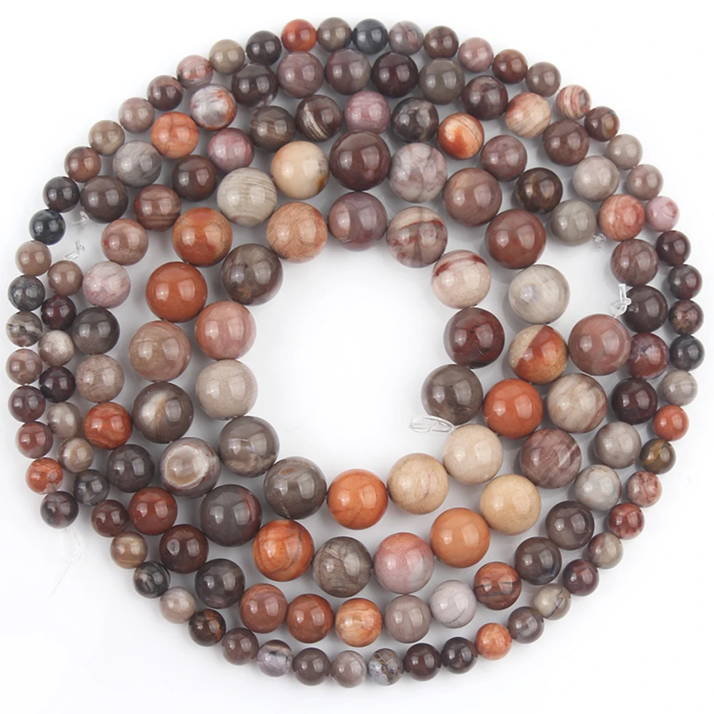 

Natural Stone Colorful Fossils wood Jaspers beads Round Loose Spacer Beads For Jewelry Making Diy Bracelet 15"Inches 6/8/10/12mm