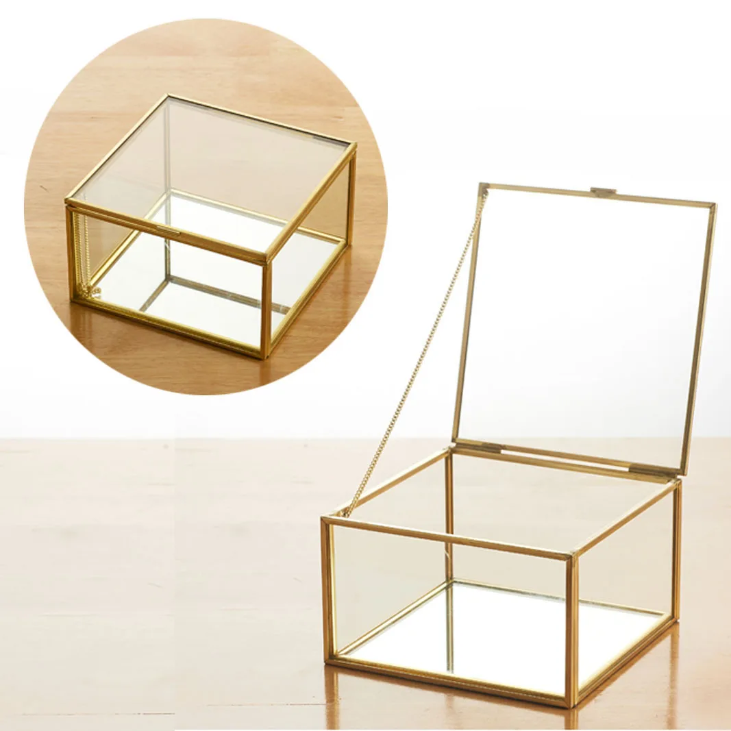 

Cosmetic Storage Box Square Jewelry Boxs Geometric Glass Flower Room