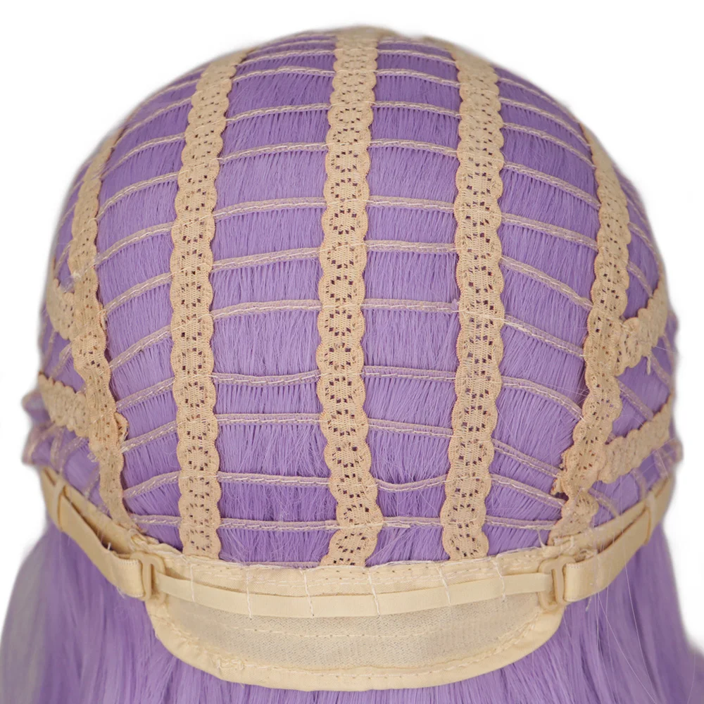 

QQXCAIW Short Bob Hair Wigs 12" Straight with Flat Bangs Synthetic Lavender Purple Cosplay Daily Party Wig for Women Natural