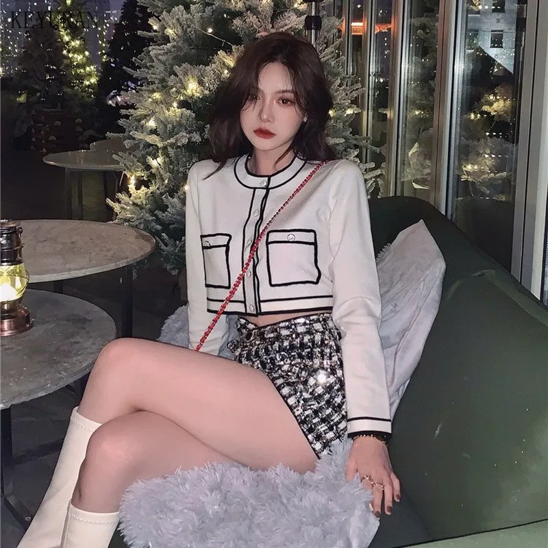 Runway Sweater Cardigan Women 2021 Spring Round neck Single Breasted Pink/Red Knitted Jacket Ladies Elegant Knitting Outwear Top |