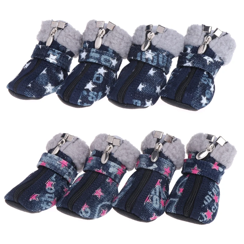 

Pet Shoes Dogs Puppy Boots Denim Warm Snow Winter Lovely Anti Slip Zipper Casual 95AA