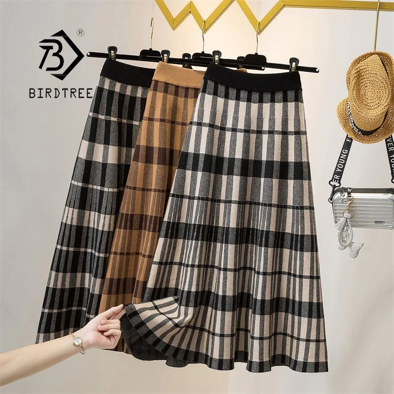 

Юбка FAKUNTN осень-зима 2021, теплые Юбки миди, Женская Офисная длинная трикотажная юбка в клетку с высокой талией B18401X
