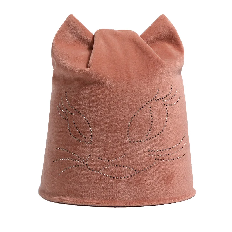 Женская однотонная шапка с милыми кошачьими ушками для девочек зимние осенние