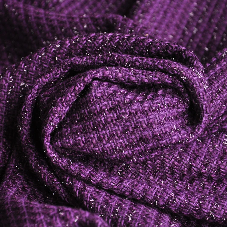 Бесплатная доставка розово-фиолетовая твидовая ткань с блестящей линией цена за