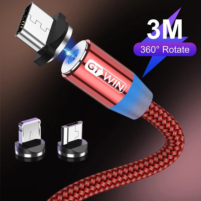 GTWIN 1 м/2 м Магнитный Micro USB кабель для iPhone samsung Быстрая зарядка usb type C Магнитный зарядный usb кабель зарядный шнур для телефона
