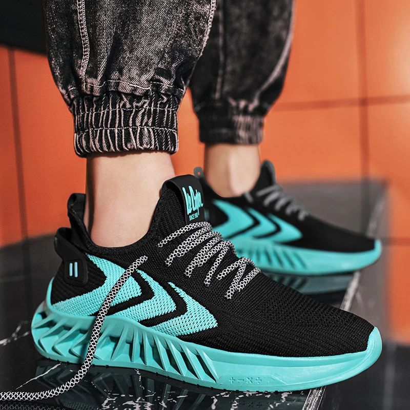 

Men's Fashion Sneakers Lace-up Air Mesh Breathable Air Cushion Leisure Shoes Platform Damping Hard-Wearing Running Shoes
