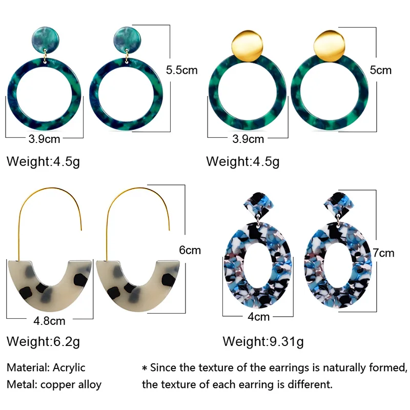 

Geometric Acrylic Fashion Statement Drop Earrings For Women Vintage Resin Oval Round Dangle Earring 2020 Brincos Wedding Jewelry