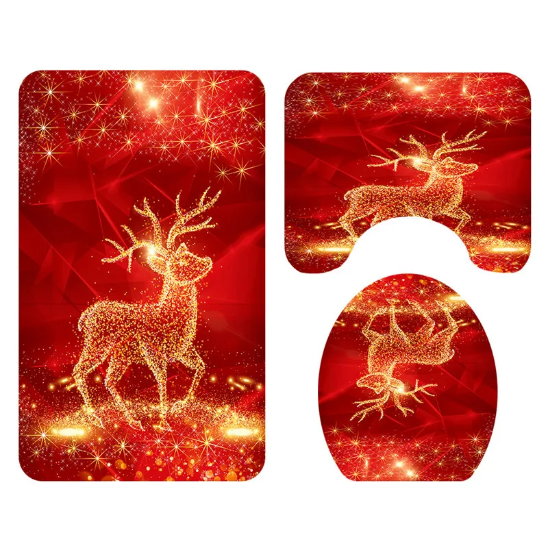 

Marry Christmas cartoon Three-piece set 3D printed Bathroom Pedestal Rug Lid Toilet Cover Bath Mat Set drop shipping 09