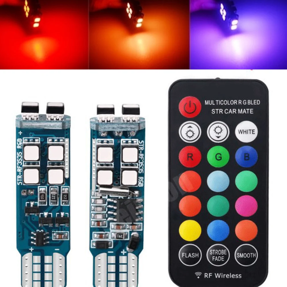 

1set RGB 3535 10SMD T10 LED Light Bulbs Remote Control Flashing Width Light Bright Colorful Car Interior Reading Lamp