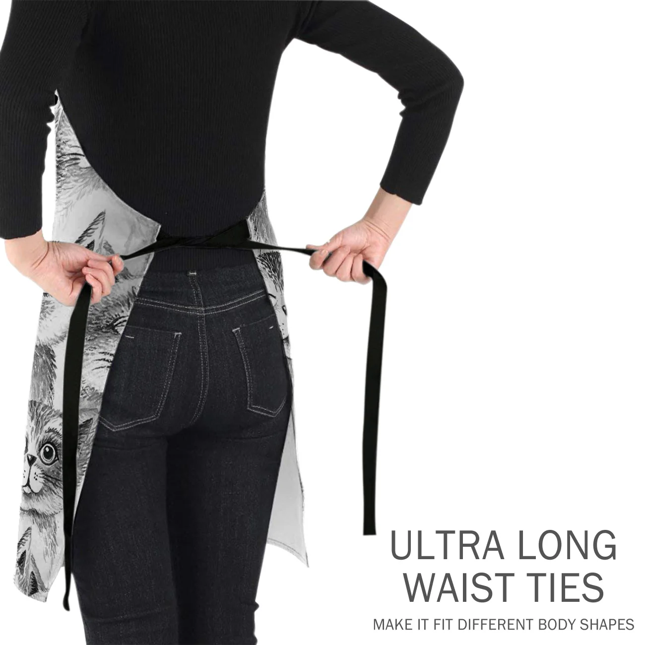 Tophome Кухонный Фартук мультяшный забавный кот Черный Белый Регулируемый без