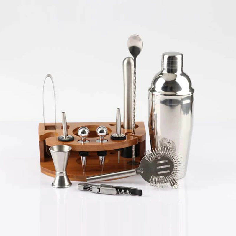 

Newly 12pcs/set Bartender Kit with Stand Stainless Steel Cocktail Shaker Set Martini Shaker Jigger Strainer Bar Mixer Spoon FIF6