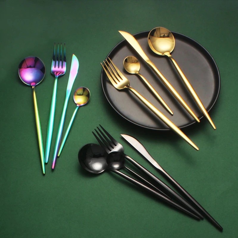 Ins чистая красная 304 нержавеющая сталь столовые приборы Блестящий Западный