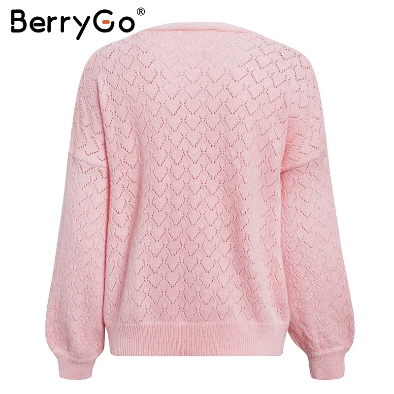 BerryGo Повседневный вязанный кардиган на пуговицах с v-образным вырезом Женские