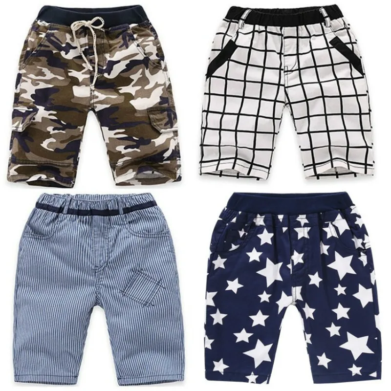 Boys Casual Knee Length Plaid Striped Print Shorts Outfits Kids Summer Comfy Straight Pants Fashionable Children Bottom Wear |