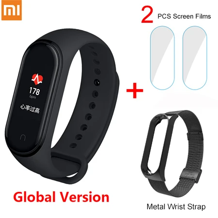 Black strap 2 Film Xiaomi Mi 4 смарт-браслет 5ATM водонепроницаемый 0,96 ''AMOLED цветной сенсорный экран для сердечного ритма фитнес-браслет - Цвет: Black strap 2 Film