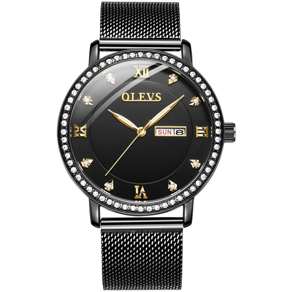

Olevs Classic Watch Mans Brown Leather Quartz Watch Business Male Casual Wrist Watch Date Calendar Chronograph Watch Mesh Strap