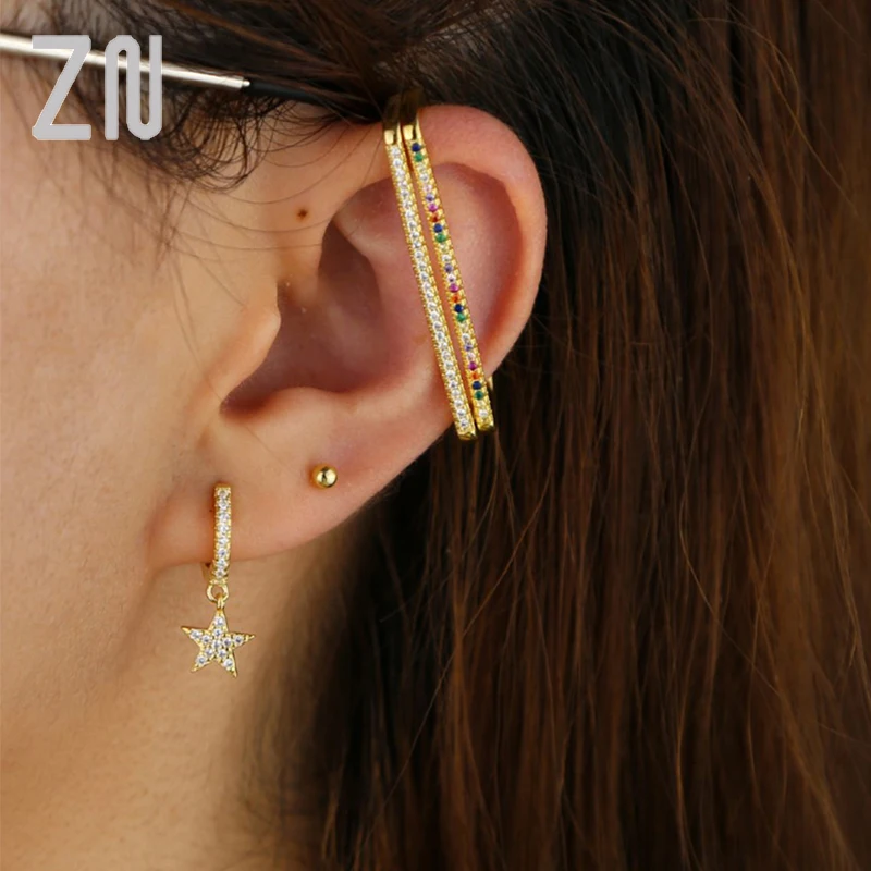 

ZN Modyle Clip on Earrings Crystal Ear Cuff Non Pierced Earrings New Fashion Earrings For Women Earcuff Fake Cartilage Earring