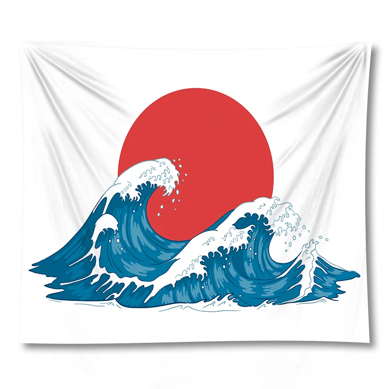 

Japan Sea Wave Scener Home Decor Wall Hanging Tapestry Fabric Living Room Background Mural Yoga Beach Mat