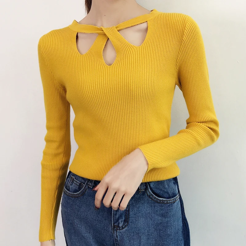 Женский свитер Зимний вязаный корейский стиль женский с v-образным вырезом