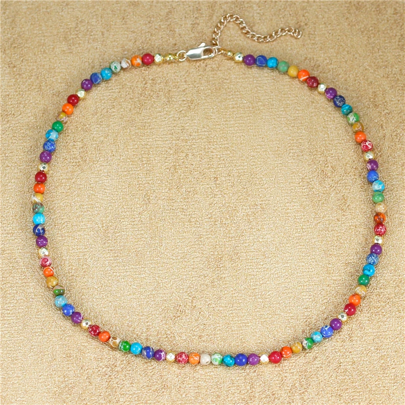 Ручная работа 7 чакр натуральный камень бусины Jaspers чокер женская простая