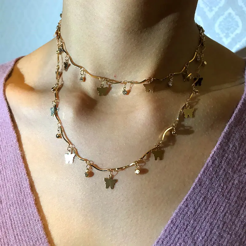 JJFOUCS ожерелье с подвеской в виде бабочки для женщин золотая цепочка ключицы колье