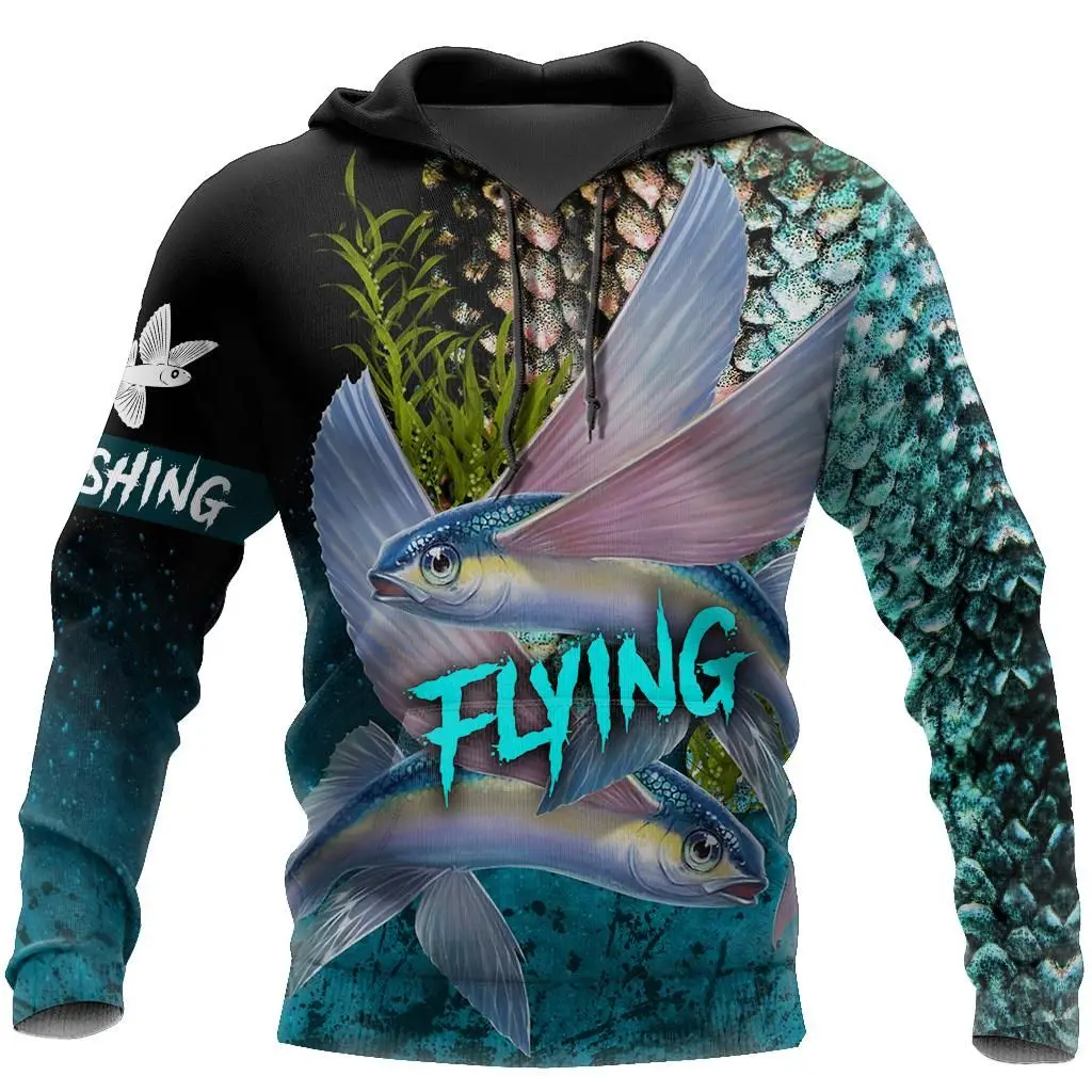 

CLOOCL Flying Fish on Skin Fishing Hoodie 3D Graphics Harajuku Hooded Hip Hop Pullover Funny Tops Men Clothing Man Hoodies