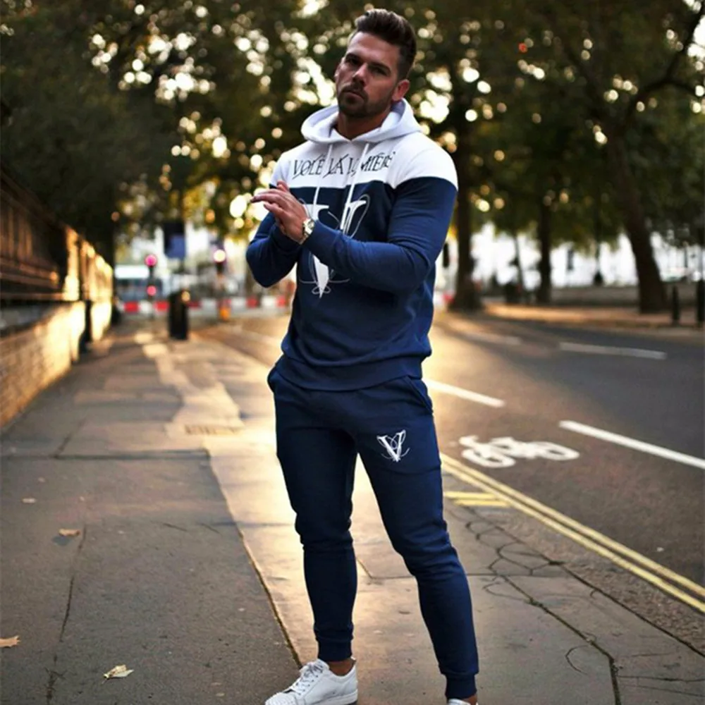 Autumn winter men's fitness hooded tracksuits Loose running training casual hooded coats+fashion pure color pants Jogger suits