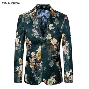 Мужской пиджак с цветочным принтом, однобортный пиджак с отложным воротником и двумя пуговицами