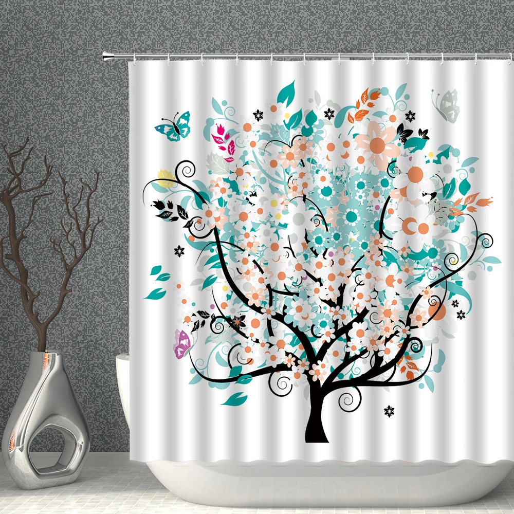 

Tree Shower Curtain Hand-Painted Colorful Abstract Pattern Household Decoration Waterproof Polyester With Hooks Bathroom Screen