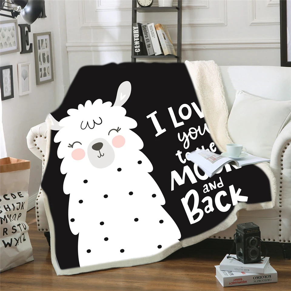 

White Alpaca Cartoon Soft Throw Plush Sherpa Fleece Blanket