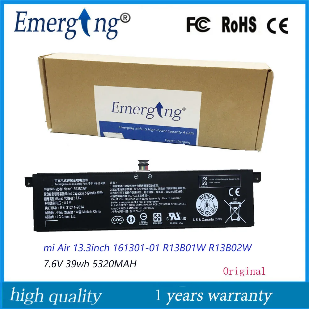 

7.6V 39WH New R13B01W R13B02W Laptop Battery For Xiaomi mi Air 13.3inch 161301-01 R13B01W R13B02W