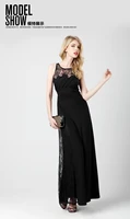 free shipping robe de soiree 2014 new fashion sexy cheap black long lace chiffon vestido de festa formal gown evening dresses