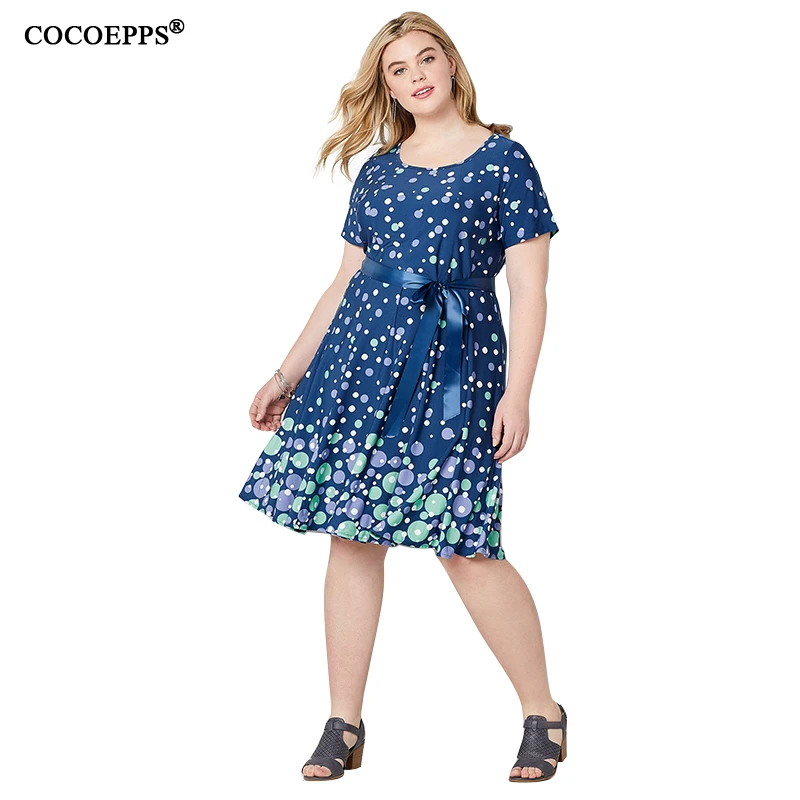 6xl 2019 женское платье в горошек большие размеры о образный вырез женские платья