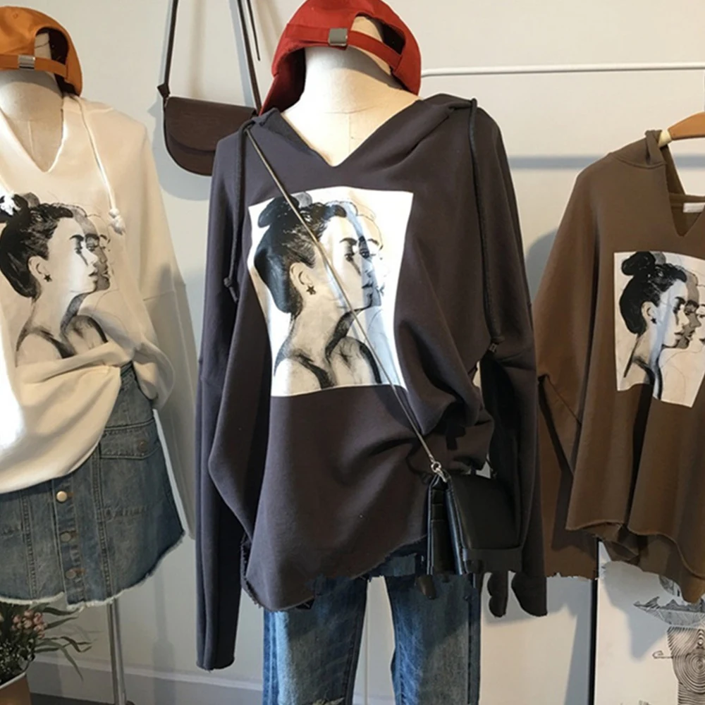 

2021 Spring Autumn Oversized Long Hoodies Women Print Long Sleeve Pullover Female Sweatshirt Women With Hood Sweat Polerones