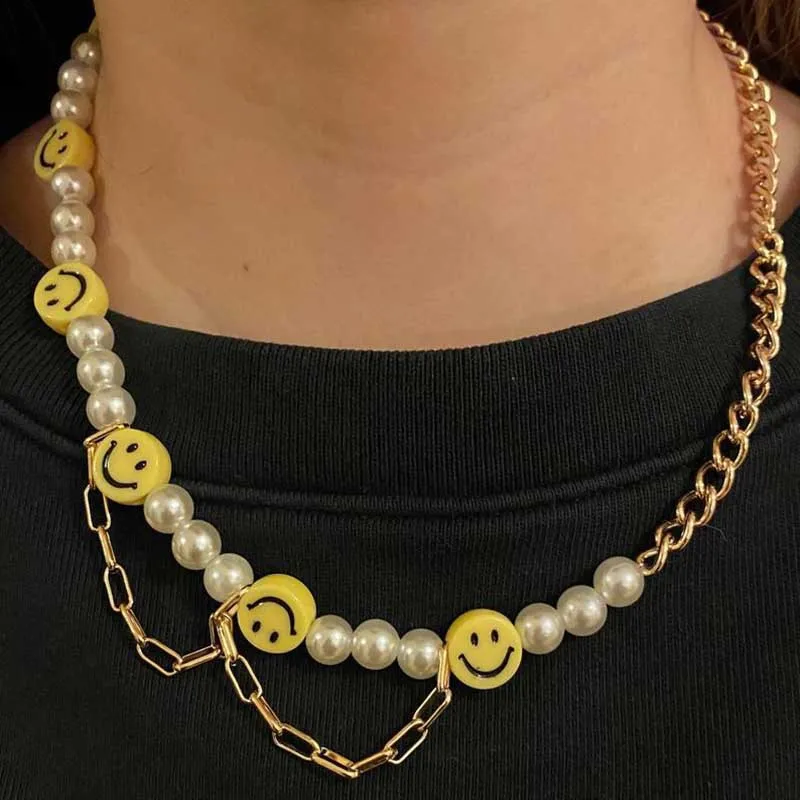 

Imitation Pearls Stitching Chain Tassel Necklace for Women Asymmetry Clavicle Chain Short Necklaces Female 2021 Fashion New