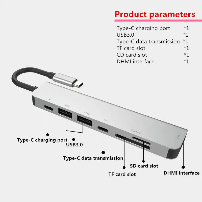 Концентратор C-type USB 3,0 мультиинтерфейсный 4K HDMI адаптер для смартфона MacBook Pro Air huawei mate 30 P20 Pro samsung S8 9+ type-C - Цвет: Silver grey