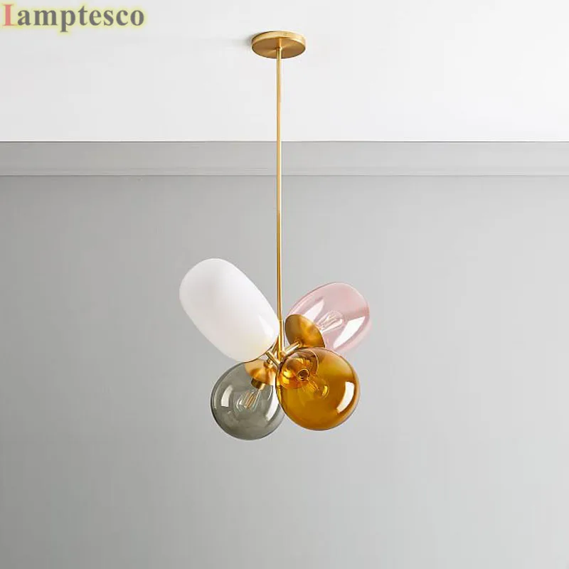 Скандинавские цветные стеклянные светодиодные подвесные светильники милые